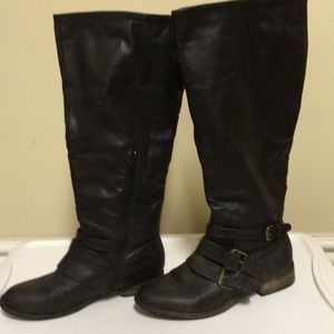 Black long boots w 3 buckles/ zip on inside